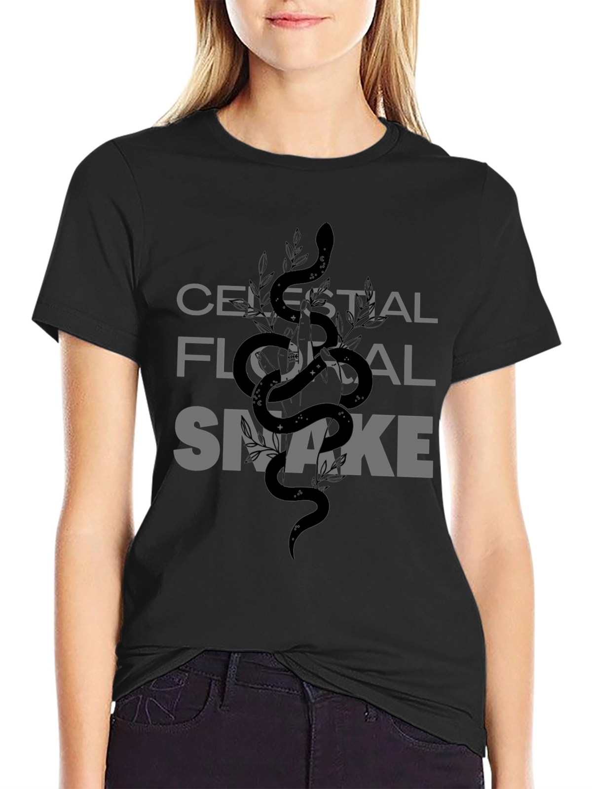 Celestial Floral Snake Graphic Tee