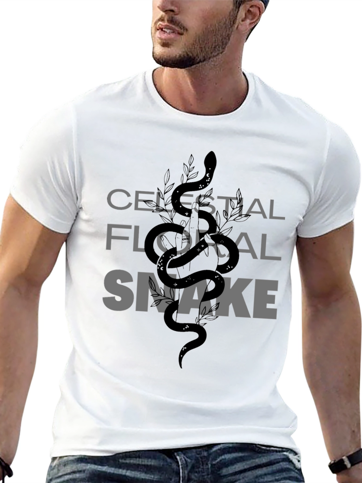 Celestial Floral Snake Graphic Tee