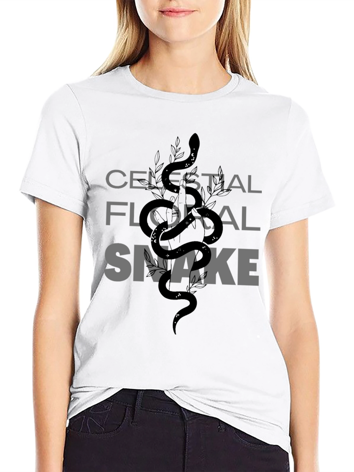 Celestial Floral Snake Graphic Tee