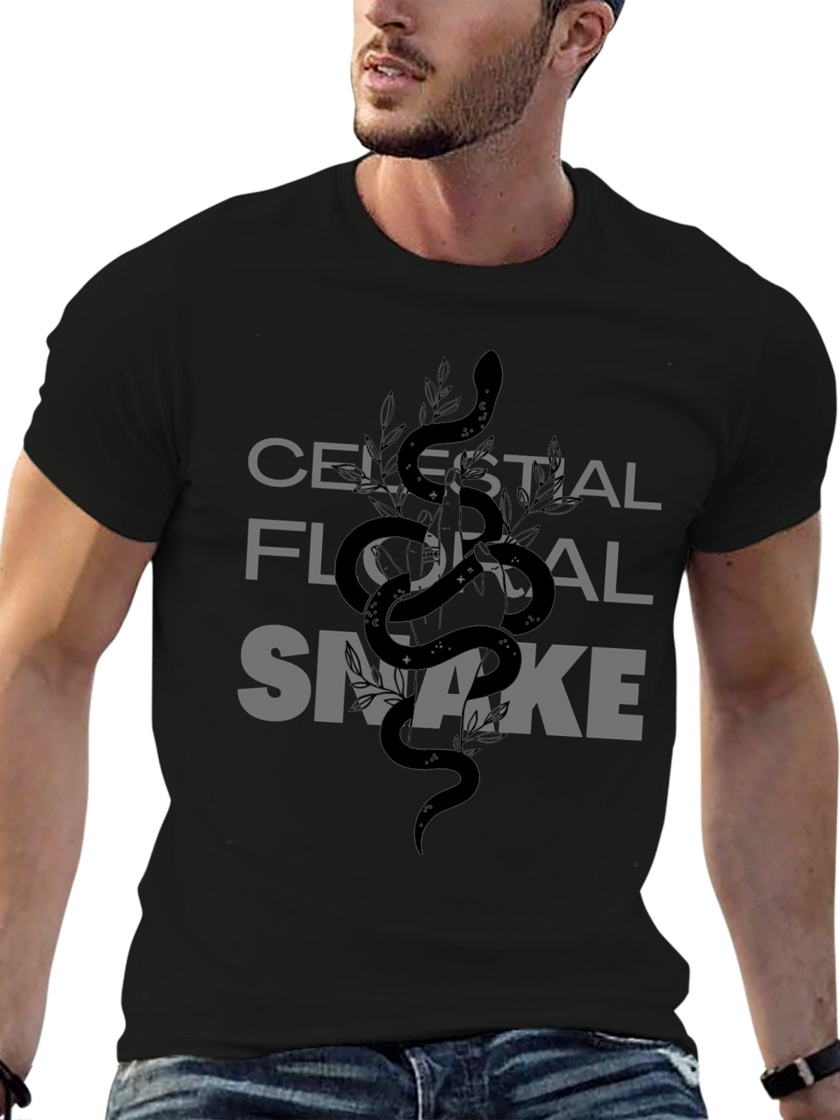 Celestial Floral Snake Graphic Tee