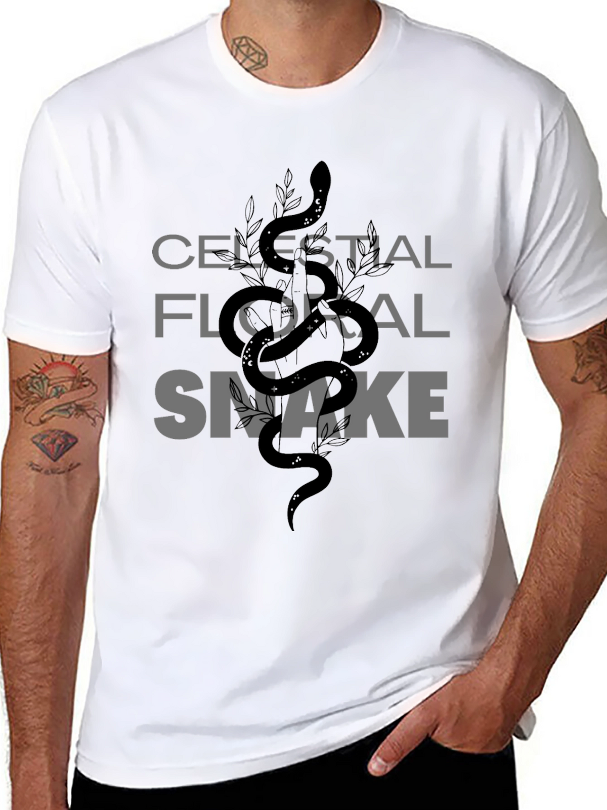 Celestial Floral Snake Graphic Tee