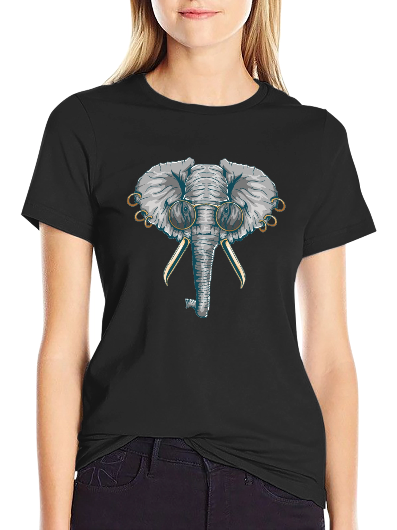 Elephant with Glasses Graphic T-Shirt