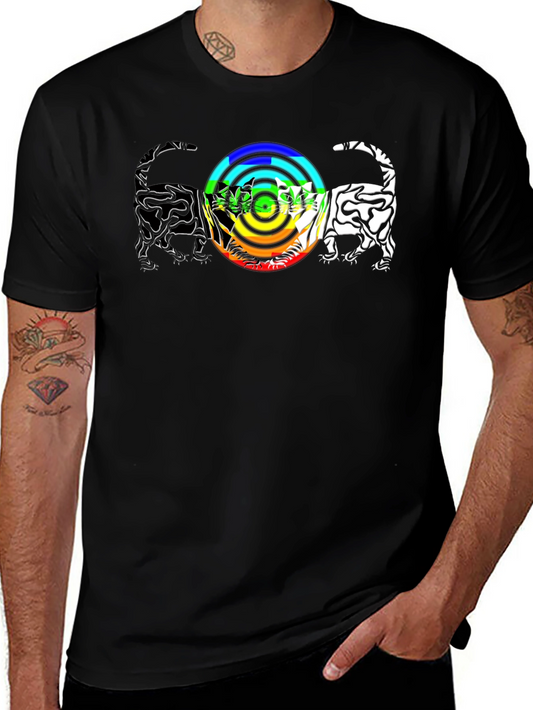 Rainbow Cats T-Shirt - Graphic Print Black Tee