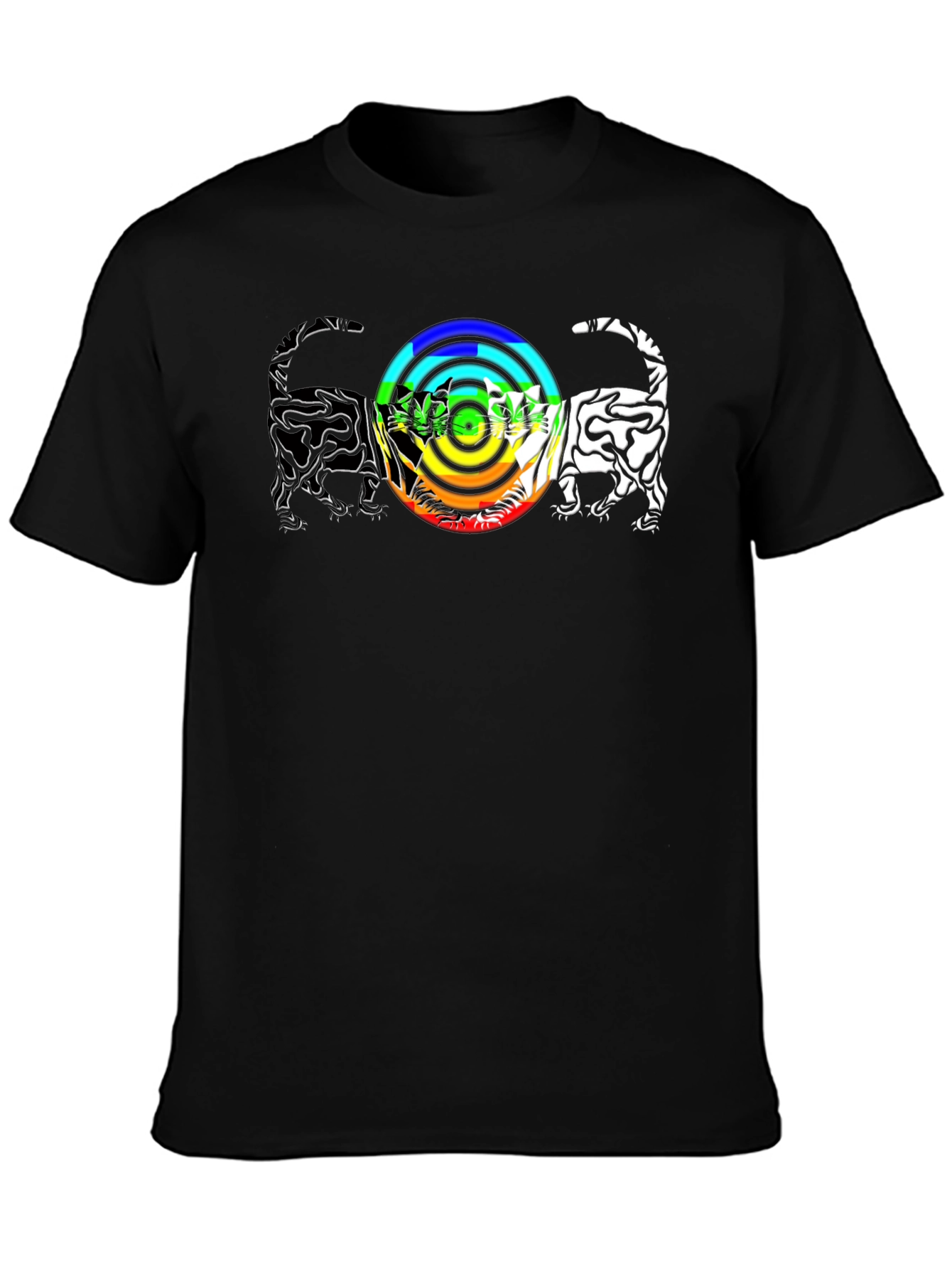 Rainbow Cats T-Shirt - Graphic Print Black Tee
