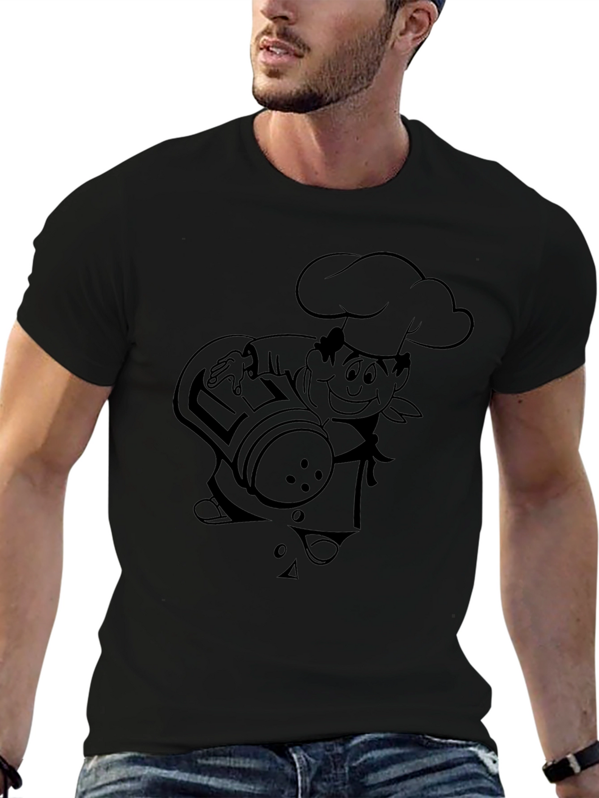 Chef Graphic Tee - Black Crew Neck T-Shirt