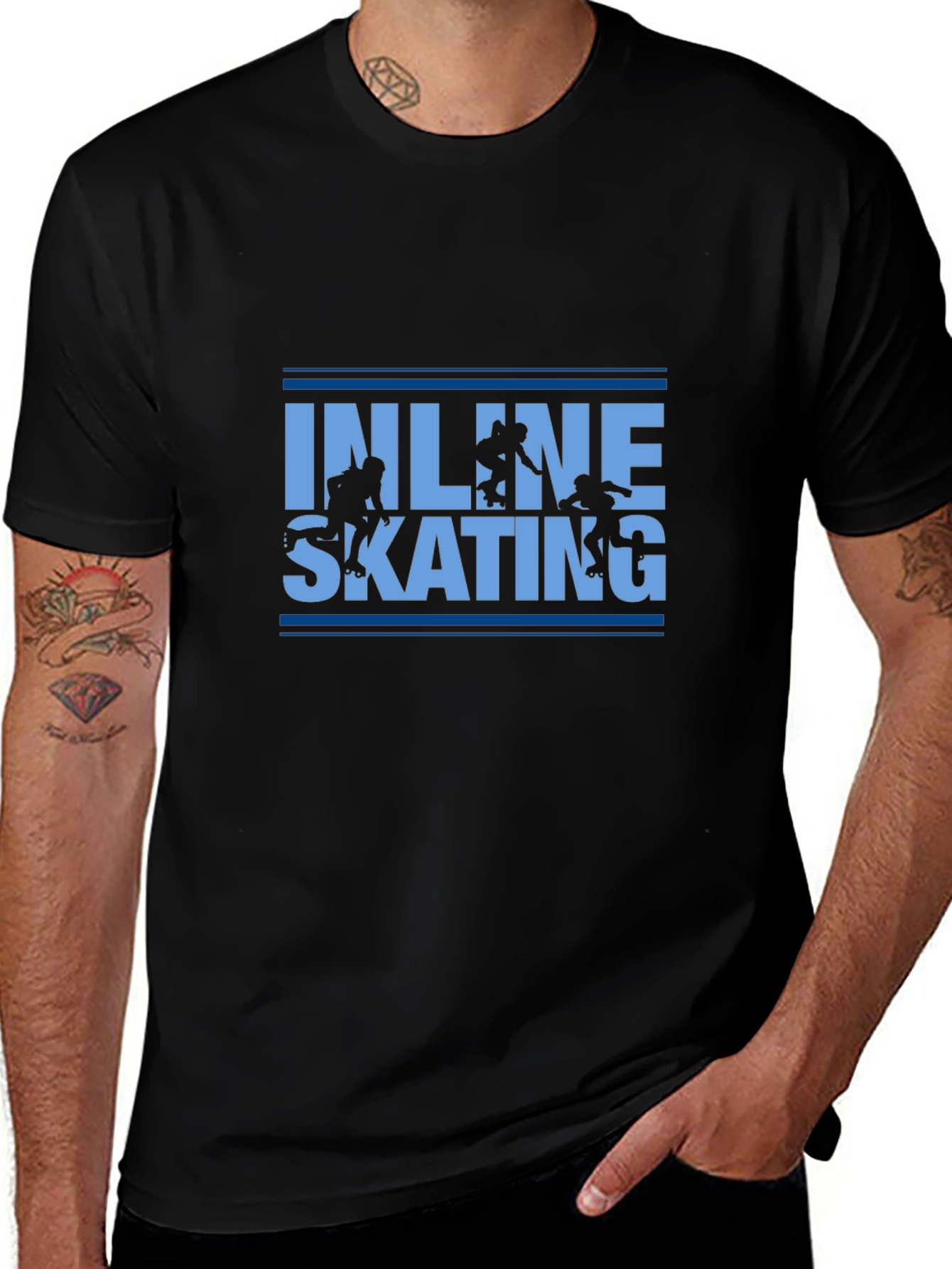 Inline Skating Graphic Tee - Black Cotton T-Shirt