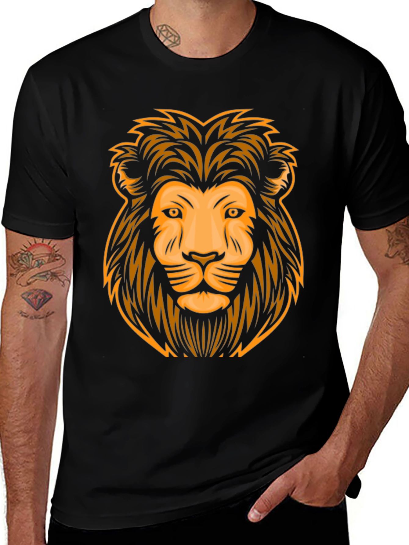 Lion Graphic Print Black T-Shirt