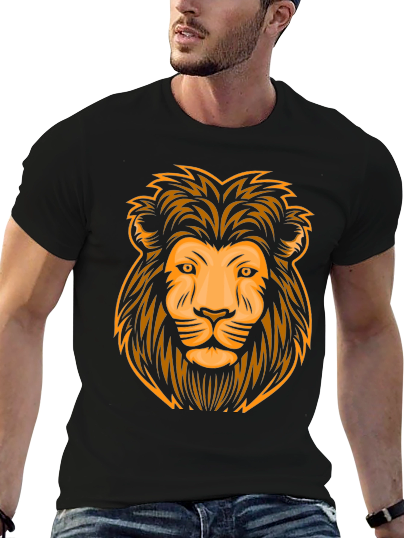 Lion Graphic Print Black T-Shirt