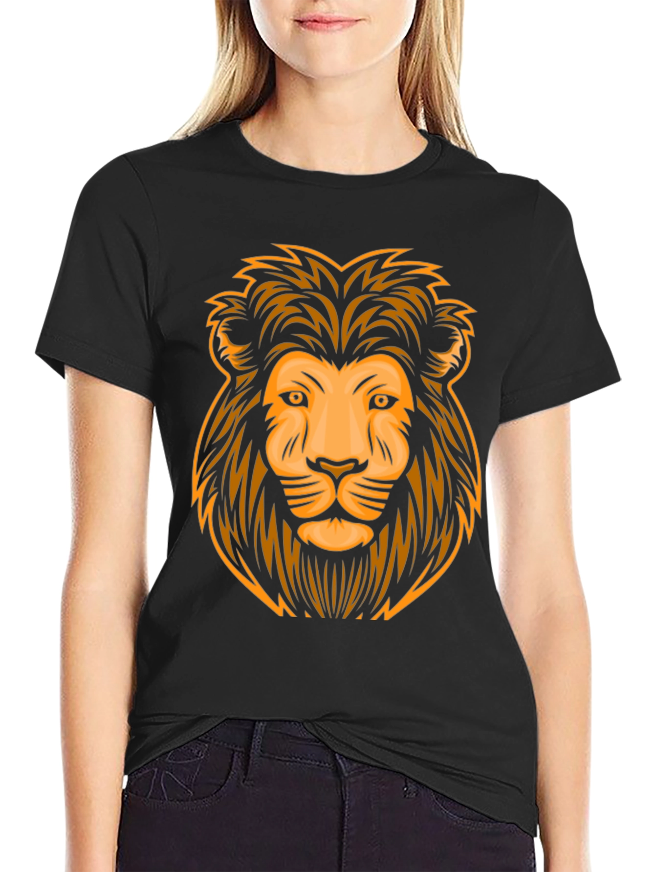 Lion Graphic Print Black T-Shirt