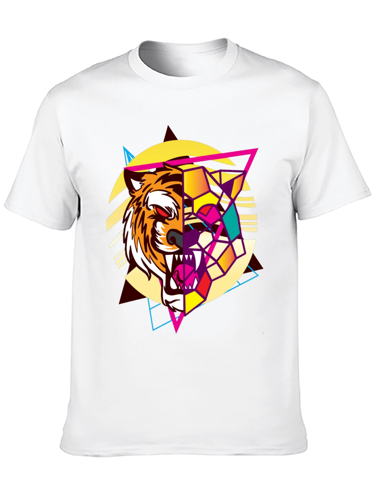 Geometric Tiger Graphic Print Black T-Shirt