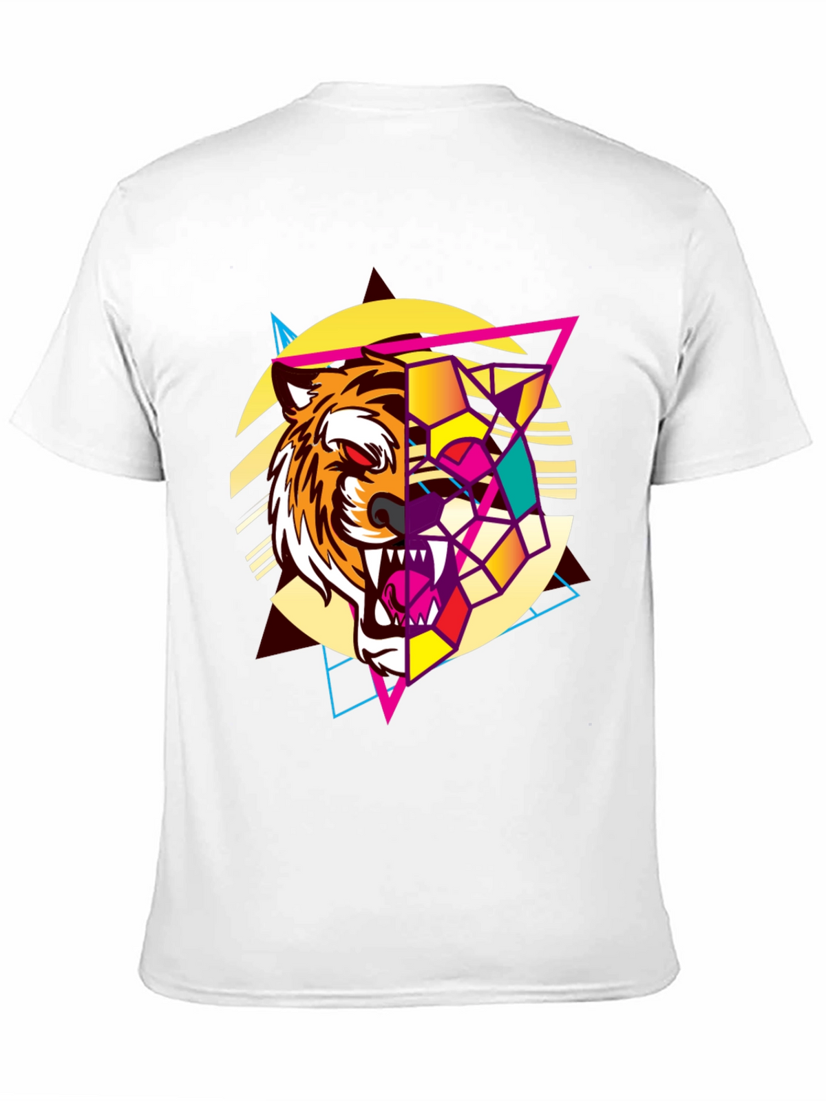 Geometric Tiger Graphic Print Black T-Shirt