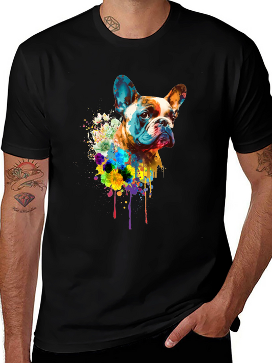 Watercolor Bulldog Graphic Tee - Soft Cotton Blend