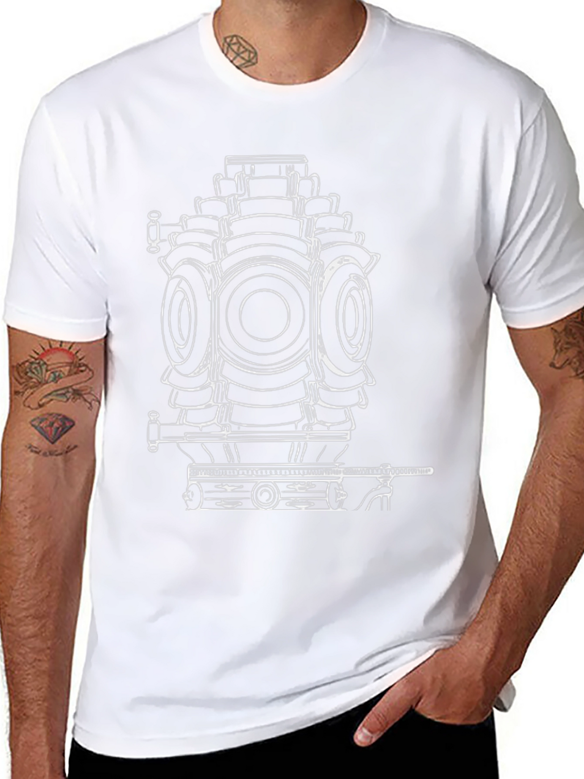 Cool Black T-Shirt with Engine Print
