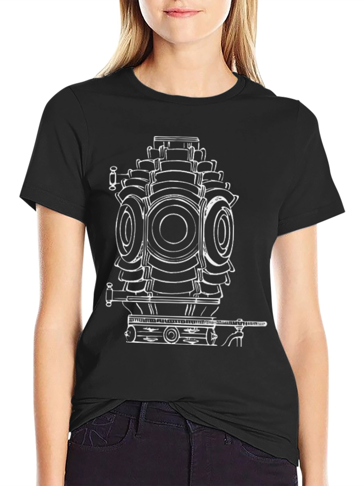 Cool Black T-Shirt with Engine Print