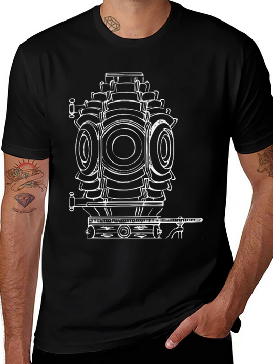 Cool Black T-Shirt with Engine Print