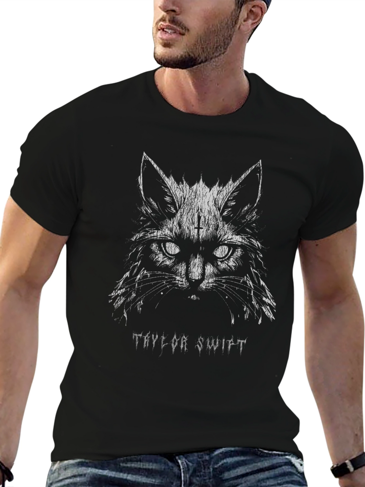 Taylor Swift Cat Graphic Tee - Black