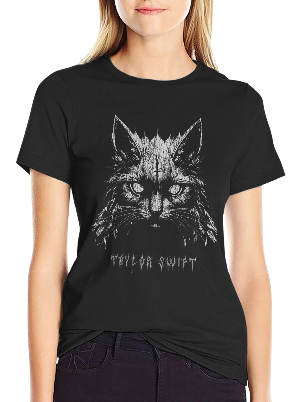 Taylor Swift Cat Graphic Tee - Black