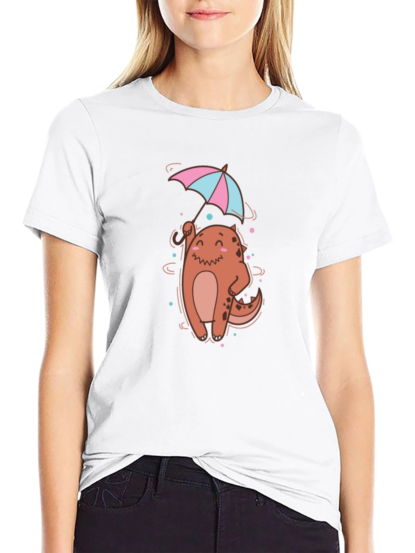 Cute Dino with Umbrella Graphic T-Shirt