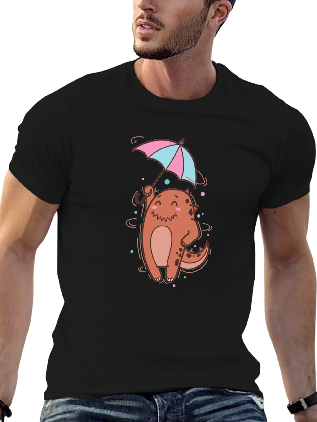 Cute Dino with Umbrella Graphic T-Shirt