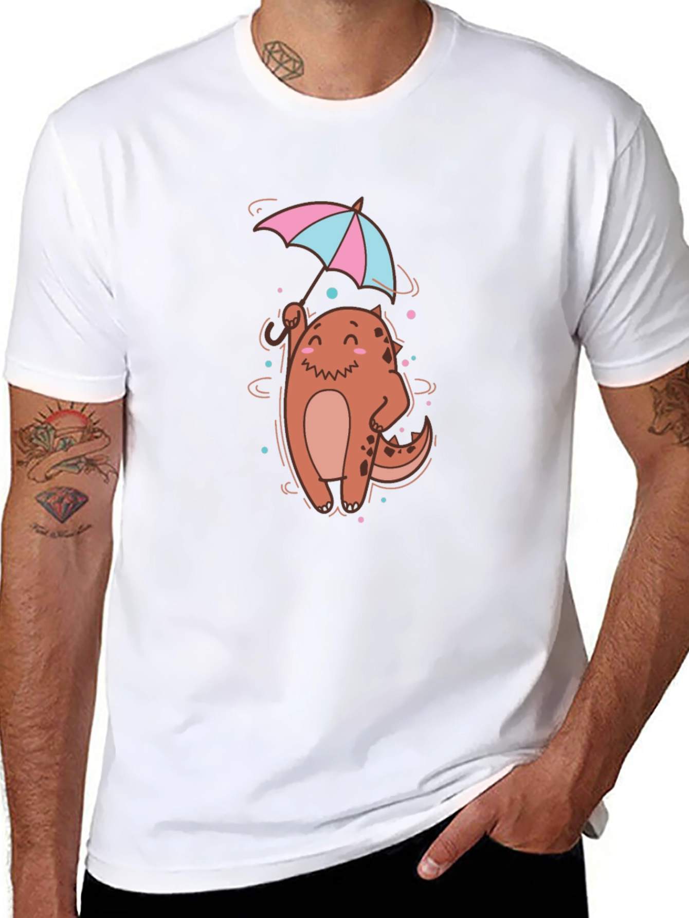 Cute Dino with Umbrella Graphic T-Shirt