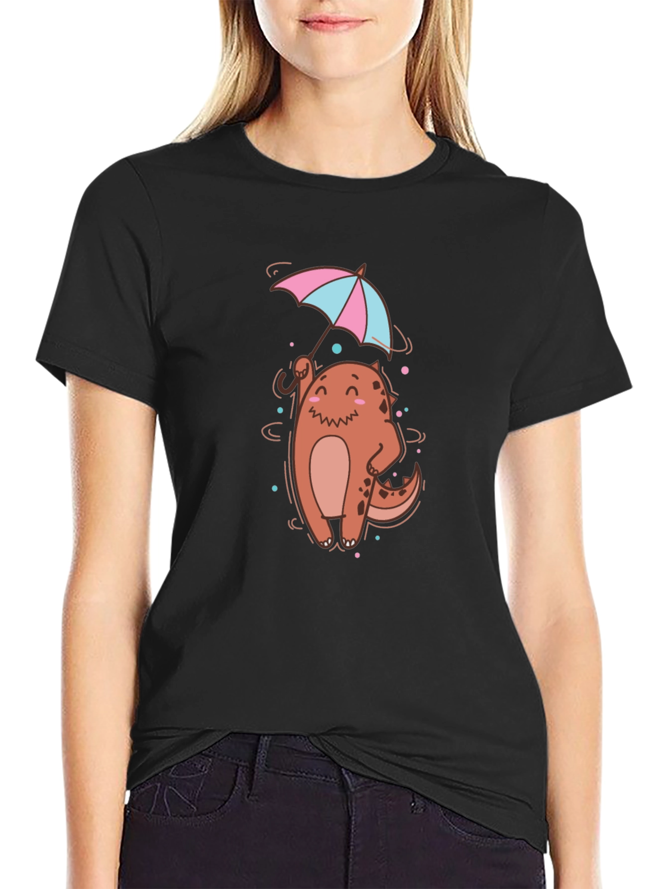 Cute Dino with Umbrella Graphic T-Shirt