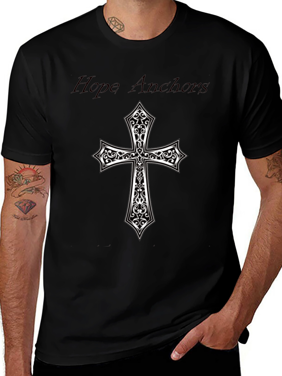 Hope Anchors Cross Graphic Black Tee