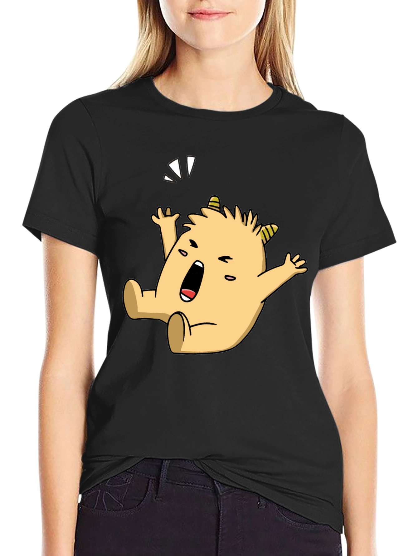 Monster Cartoon Graphic Black T-Shirt