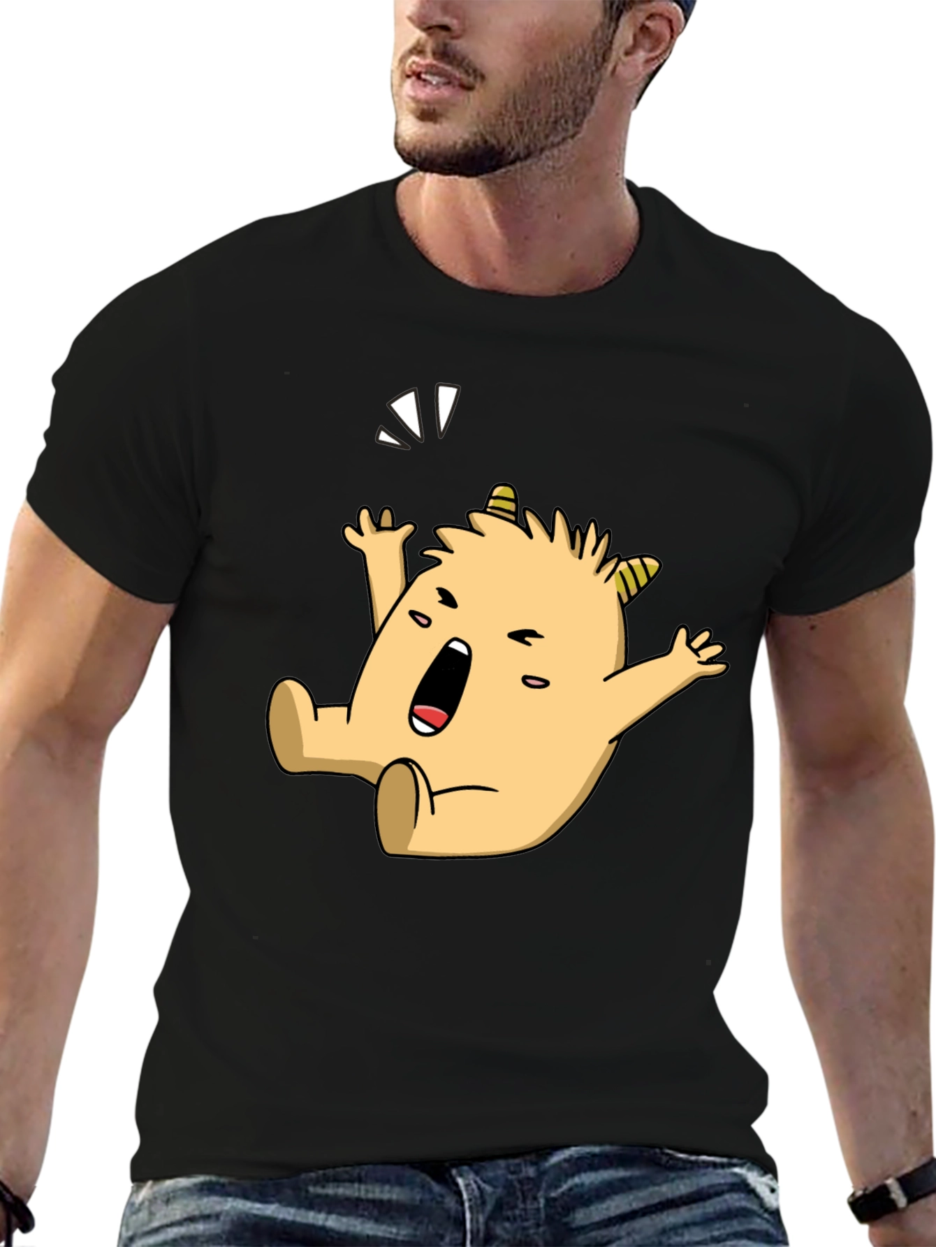 Monster Cartoon Graphic Black T-Shirt