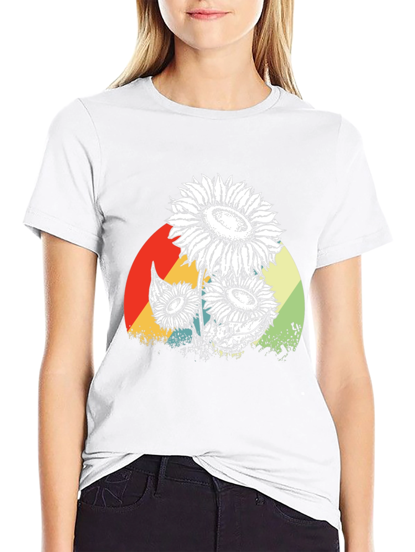 Sunflower Graphic Print Black T-Shirt