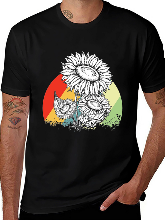 Sunflower Graphic Print Black T-Shirt