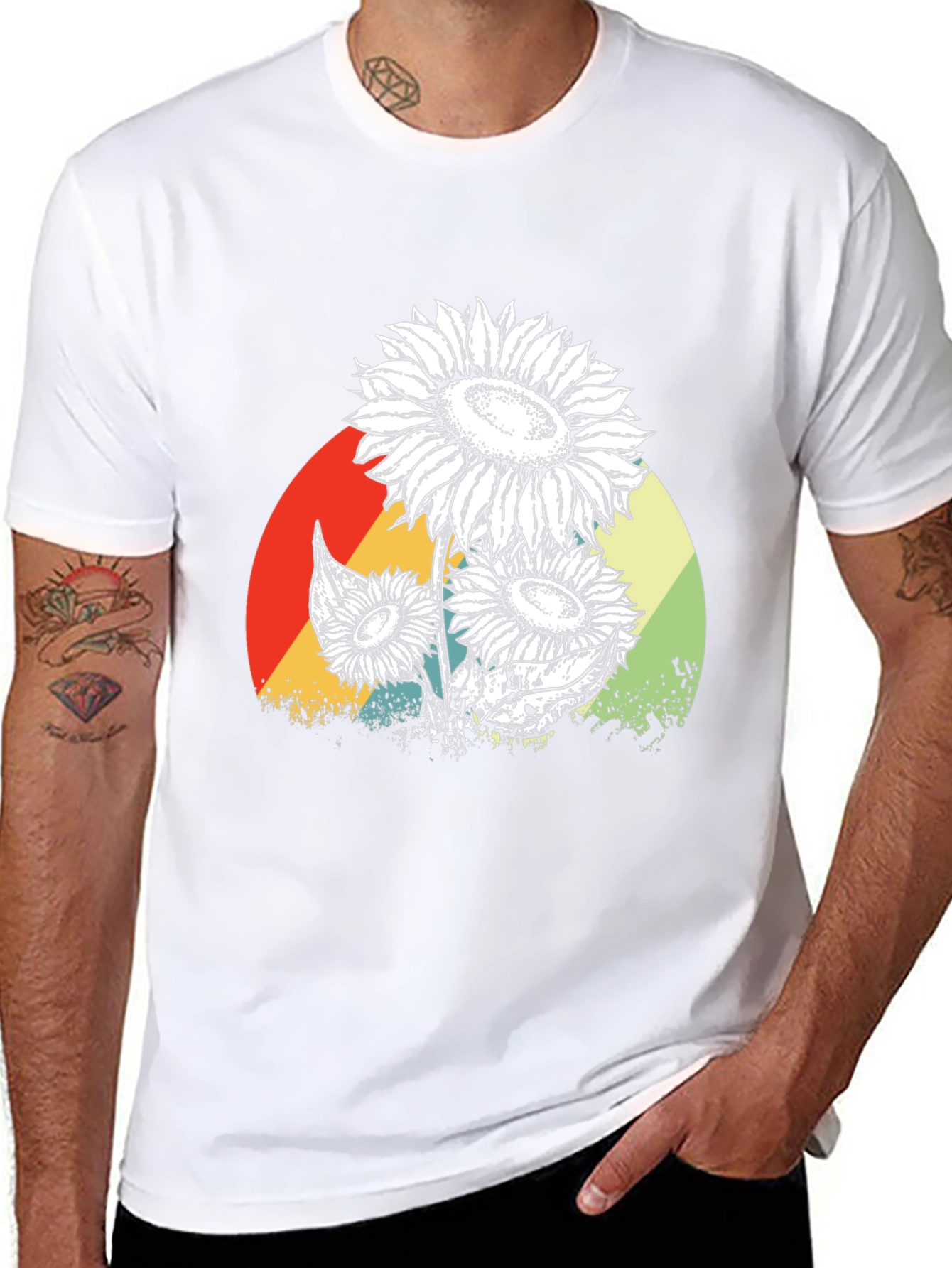 Sunflower Graphic Print Black T-Shirt