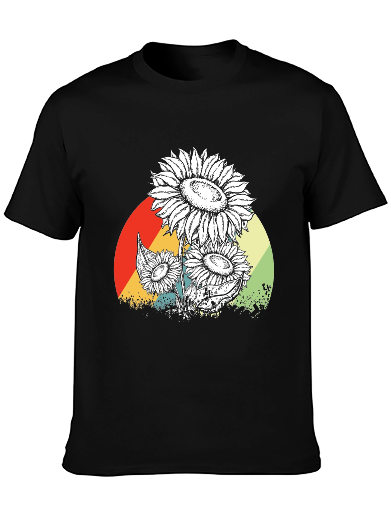 Sunflower Graphic Print Black T-Shirt