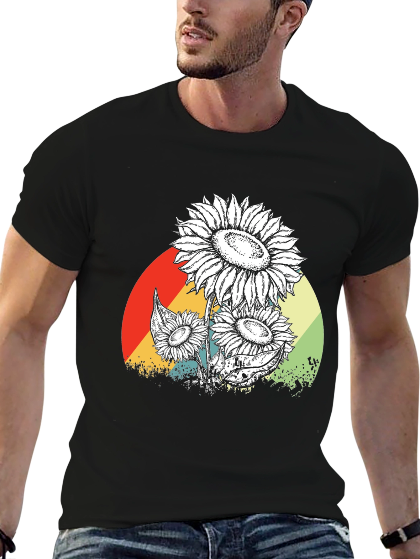 Sunflower Graphic Print Black T-Shirt