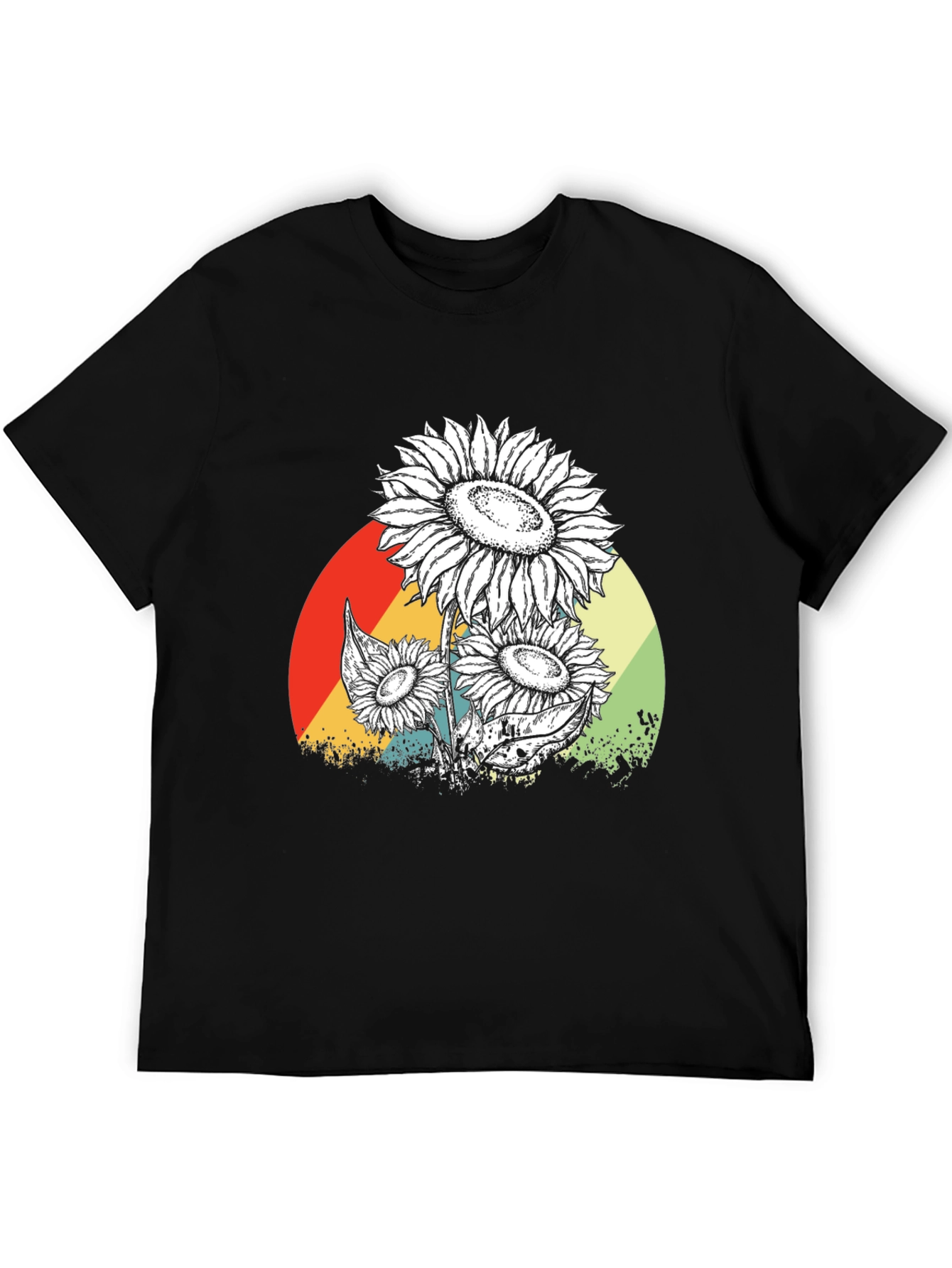 Sunflower Graphic Print Black T-Shirt