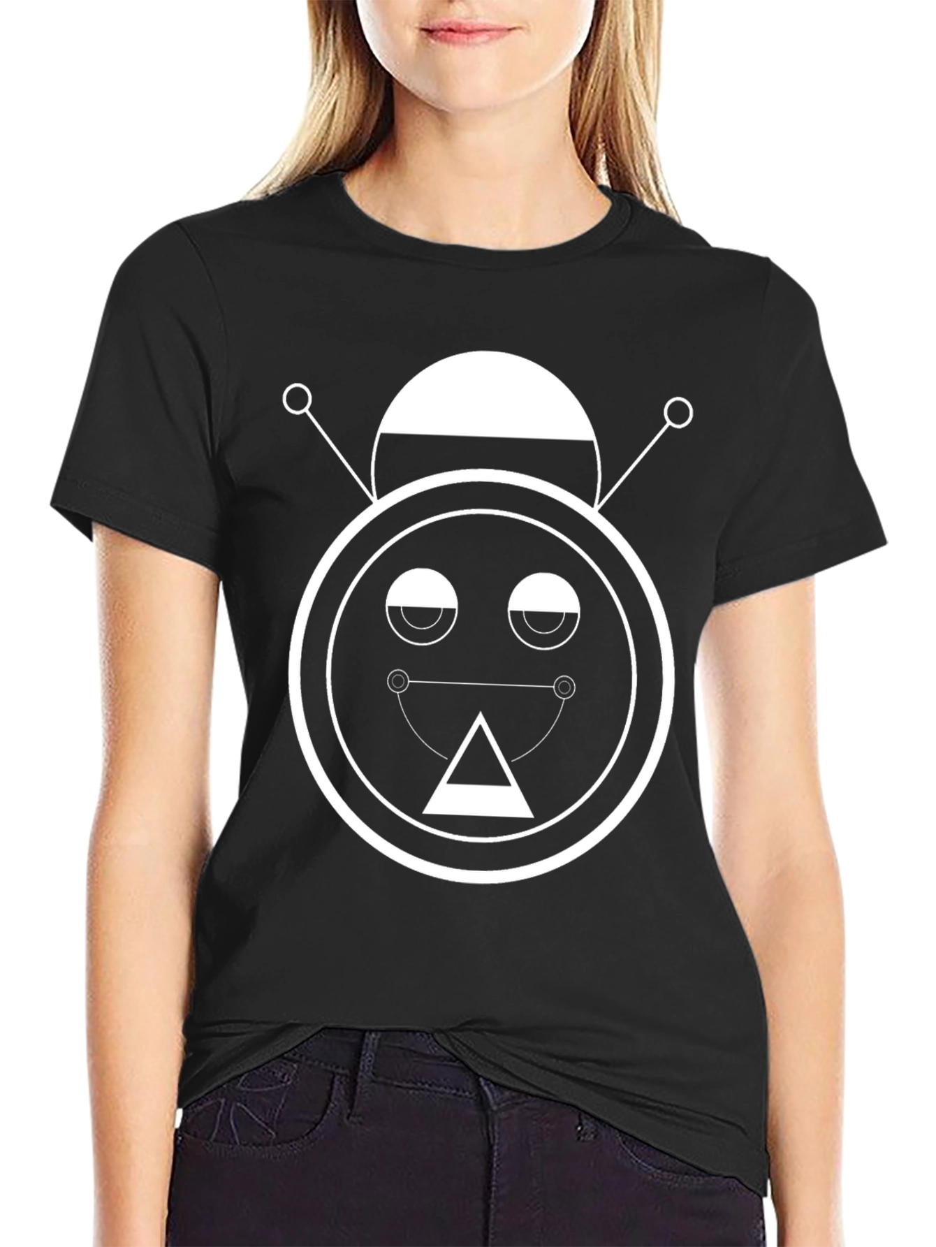 Abstract Robot Graphic Tee - Unisex Black T-Shirt
