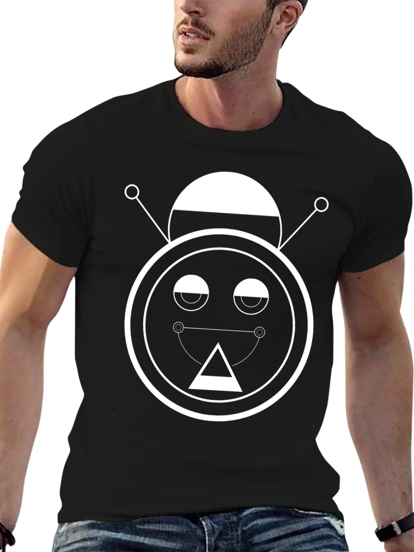 Abstract Robot Graphic Tee - Unisex Black T-Shirt
