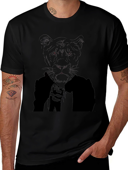 Mens Black T-Shirt with Tiger Graphic