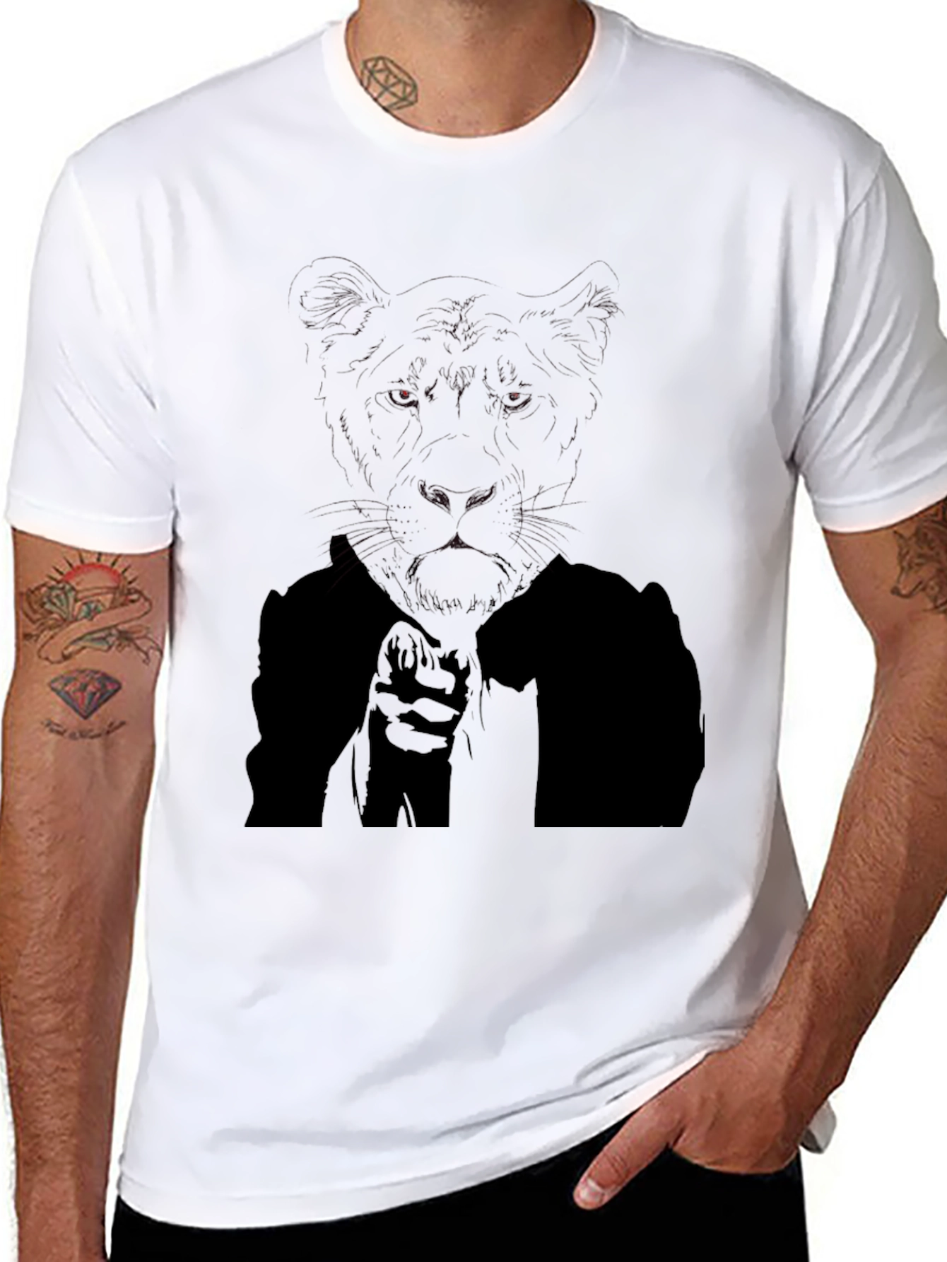 Mens Black T-Shirt with Tiger Graphic
