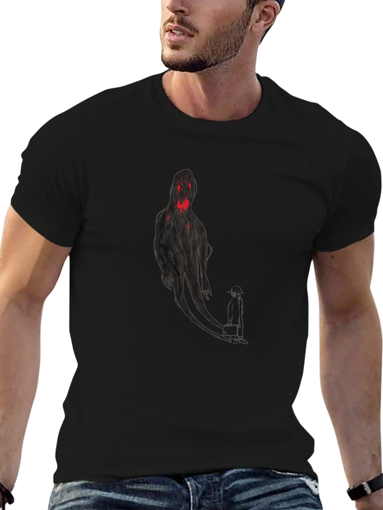 Spooky Shadow Figure Graphic Tee - Black