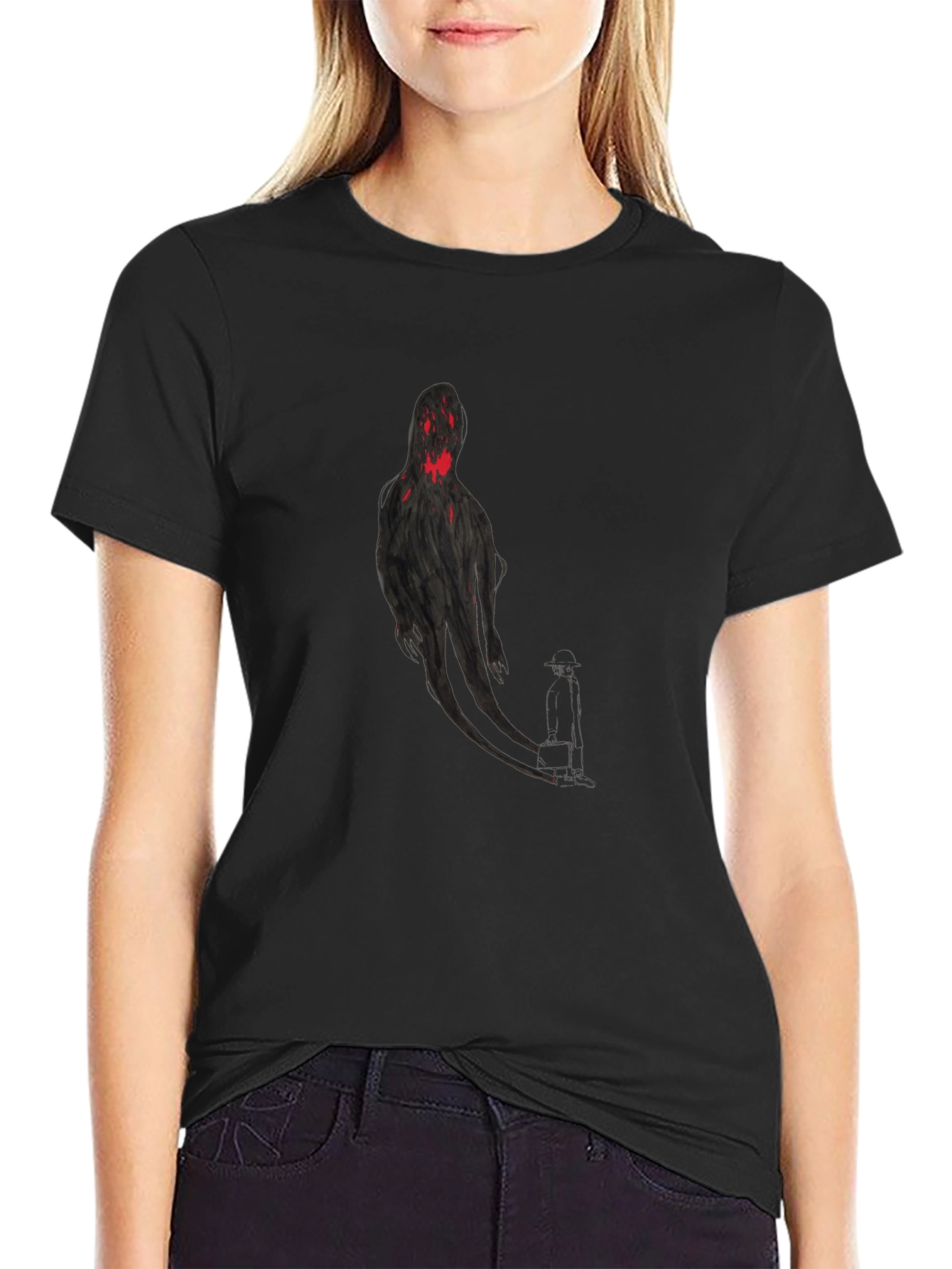 Spooky Shadow Figure Graphic Tee - Black