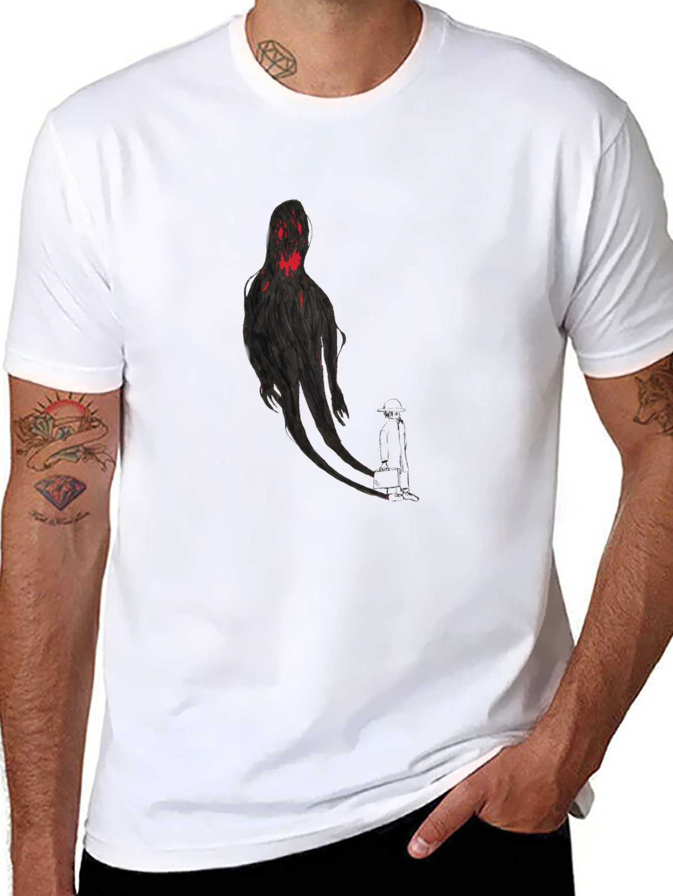 Spooky Shadow Figure Graphic Tee - Black