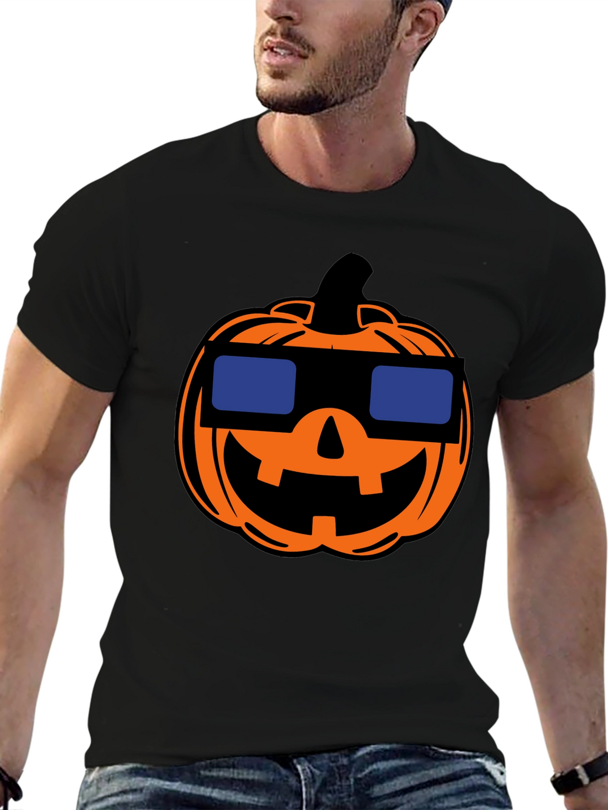Cool Pumpkin Halloween Black T-Shirt