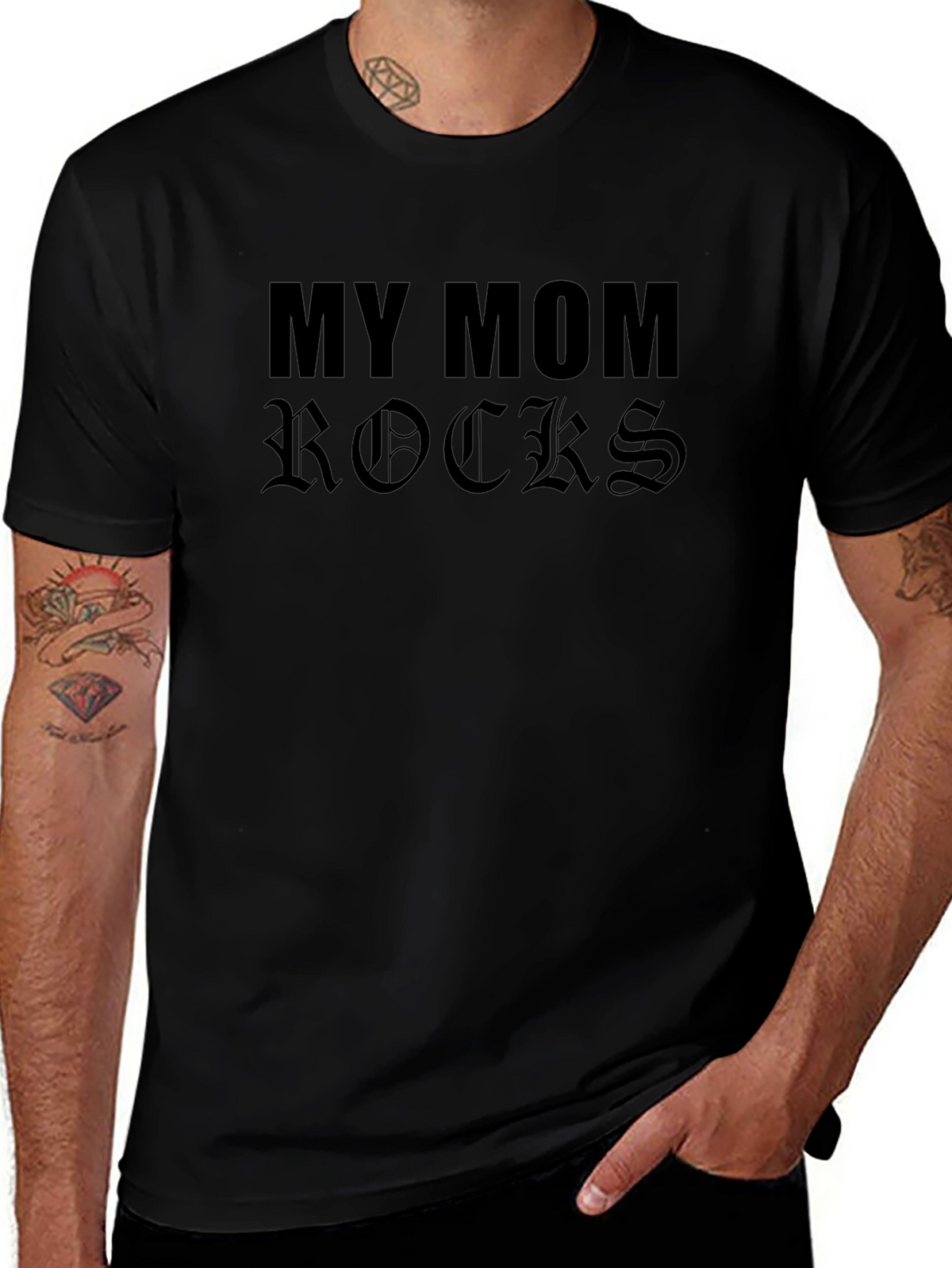 My Mom Rocks T-Shirt - Black Cotton Graphic Tee