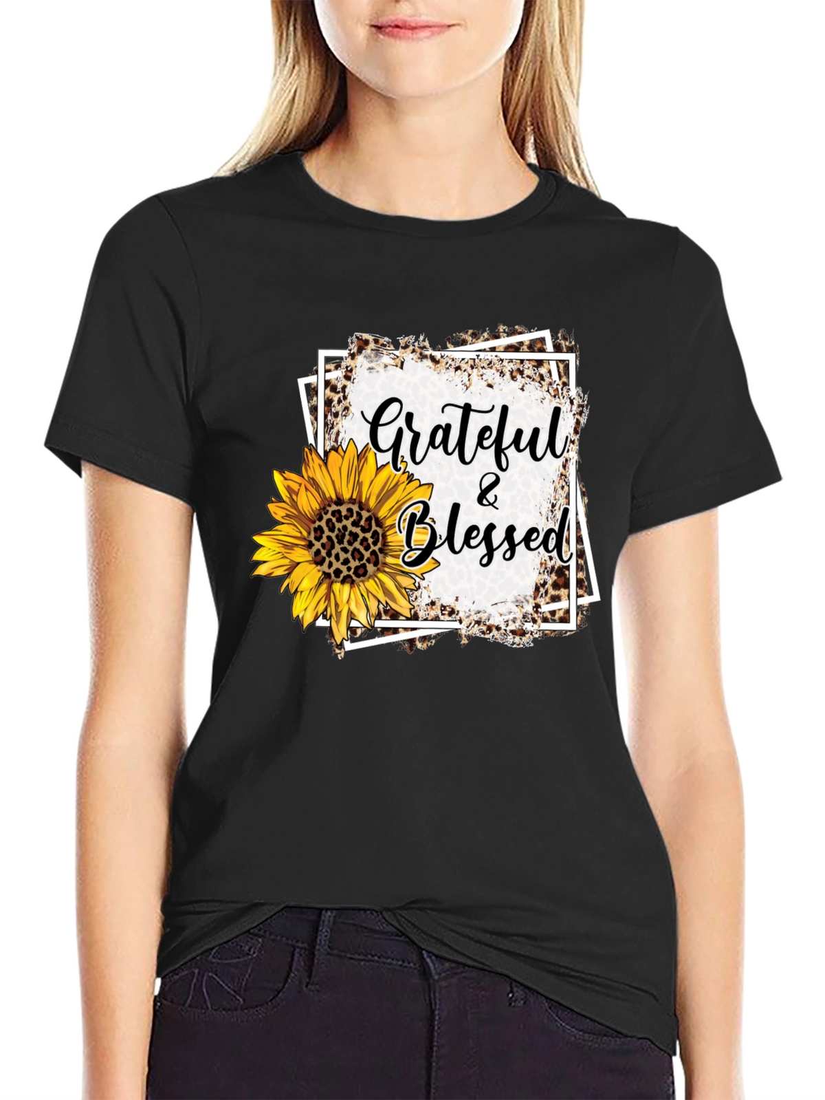 Grateful & Blessed Sunflower Graphic Tee