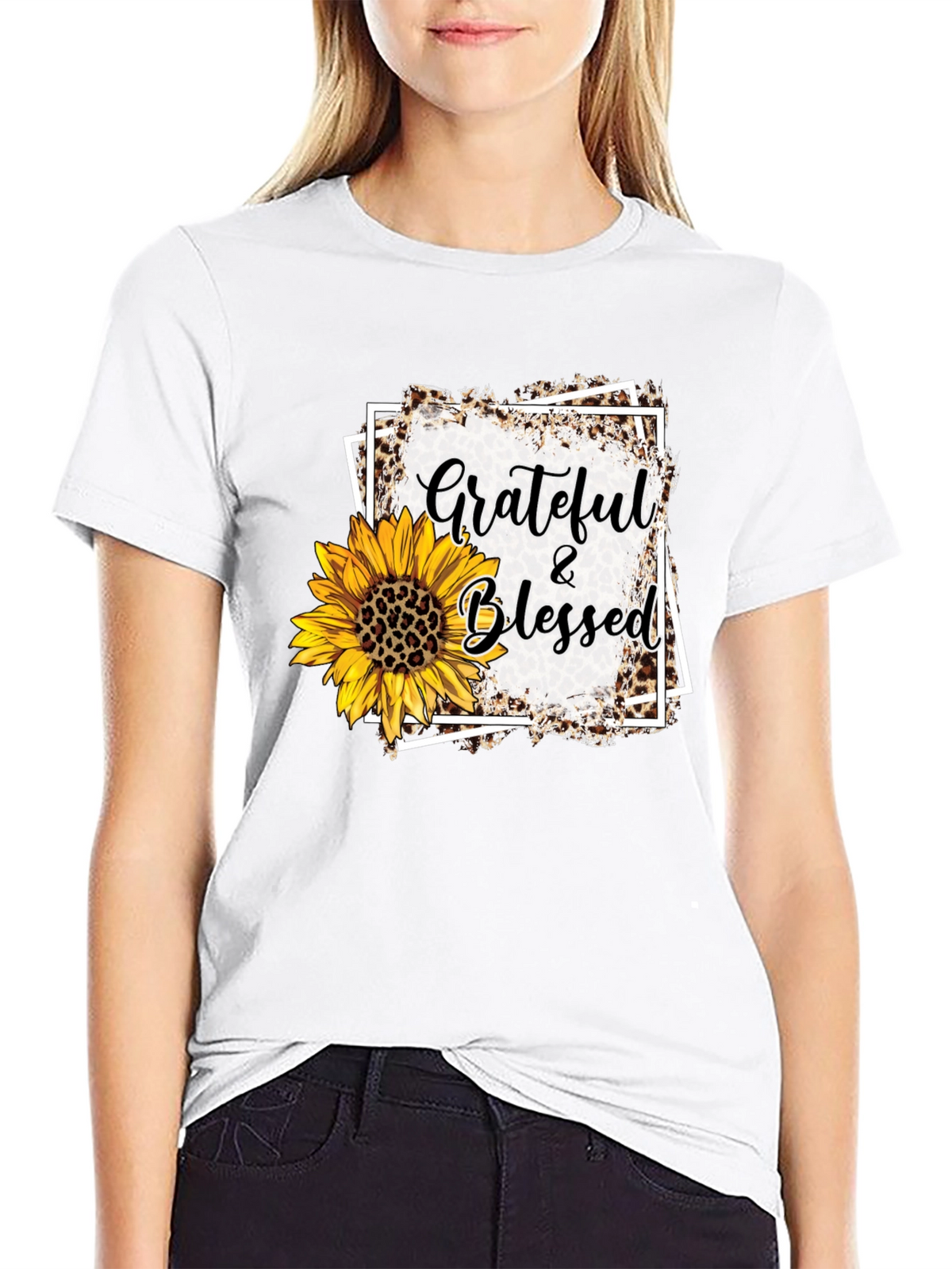 Grateful & Blessed Sunflower Graphic Tee