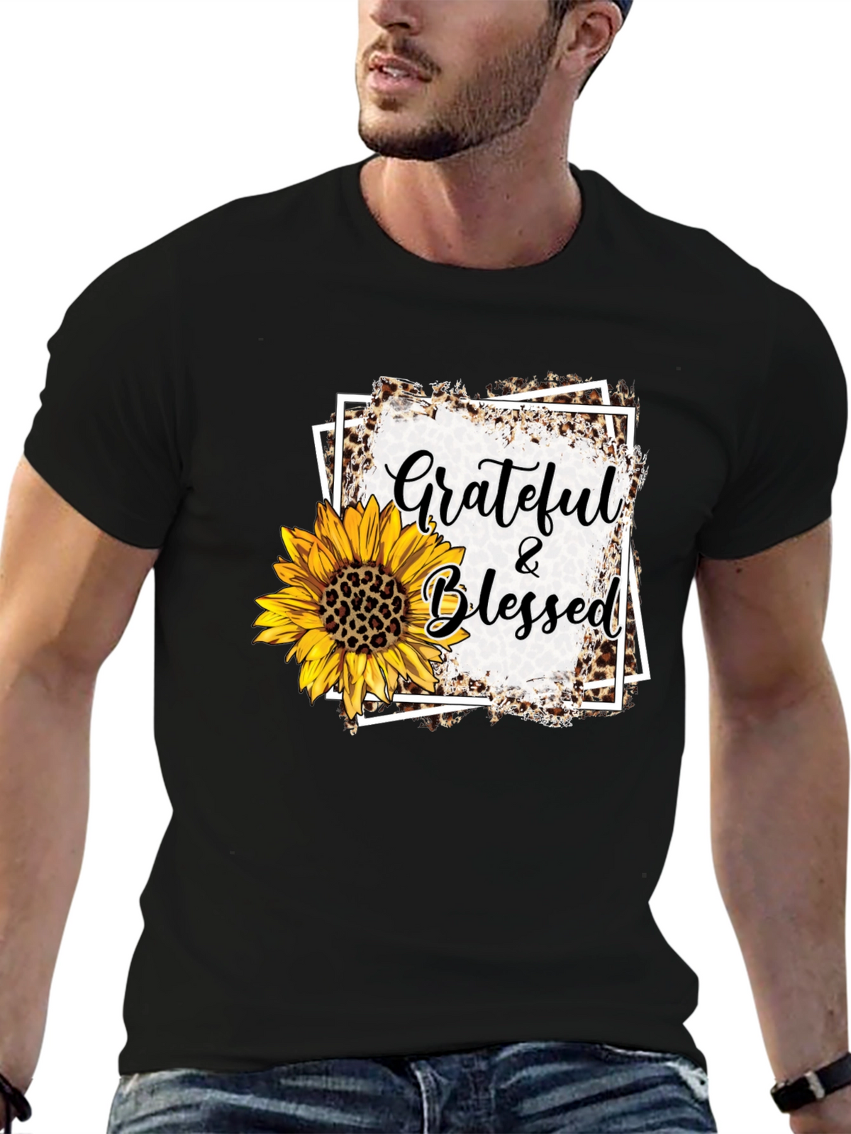 Grateful & Blessed Sunflower Graphic Tee